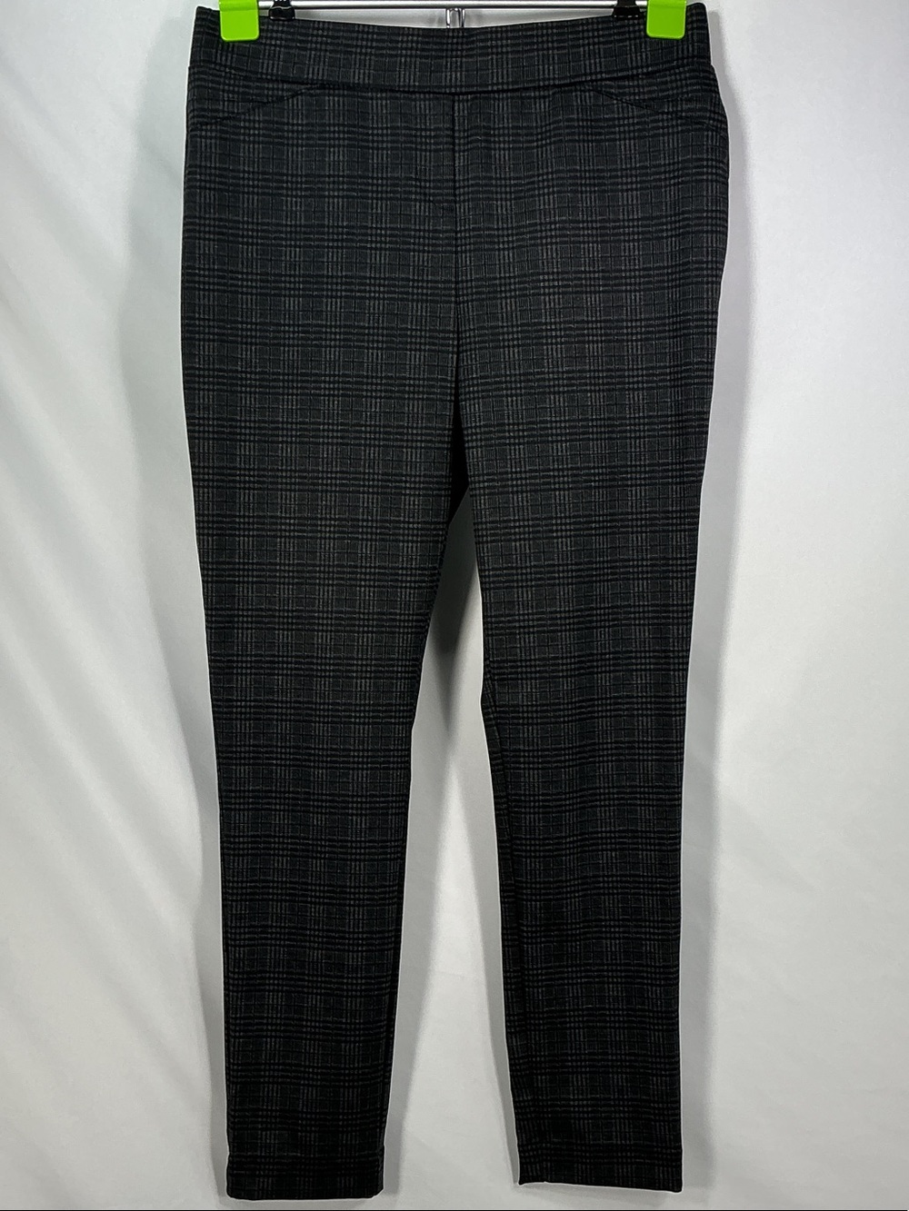 Calvin Klein Plaid Pull On Pants Gray Trousers Skinny Stretch M 10